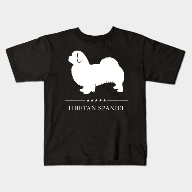 Tibetan Spaniel Dog White Silhouette Kids T-Shirt by millersye